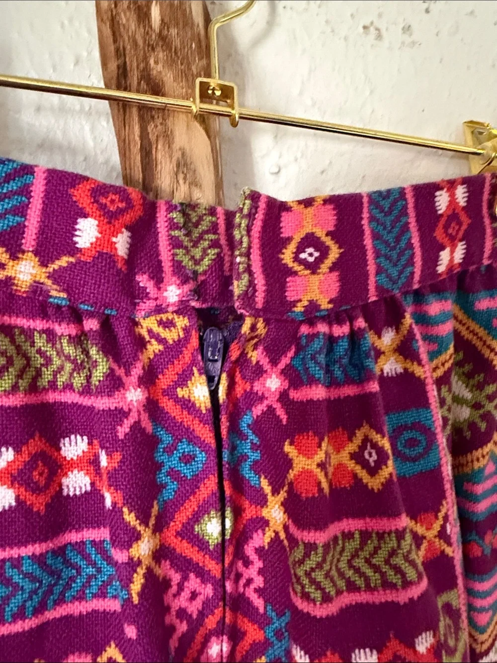 Vintage 70s Handmade Purple Pink & Teal Southwestern Tribal Maxi Skirt Small